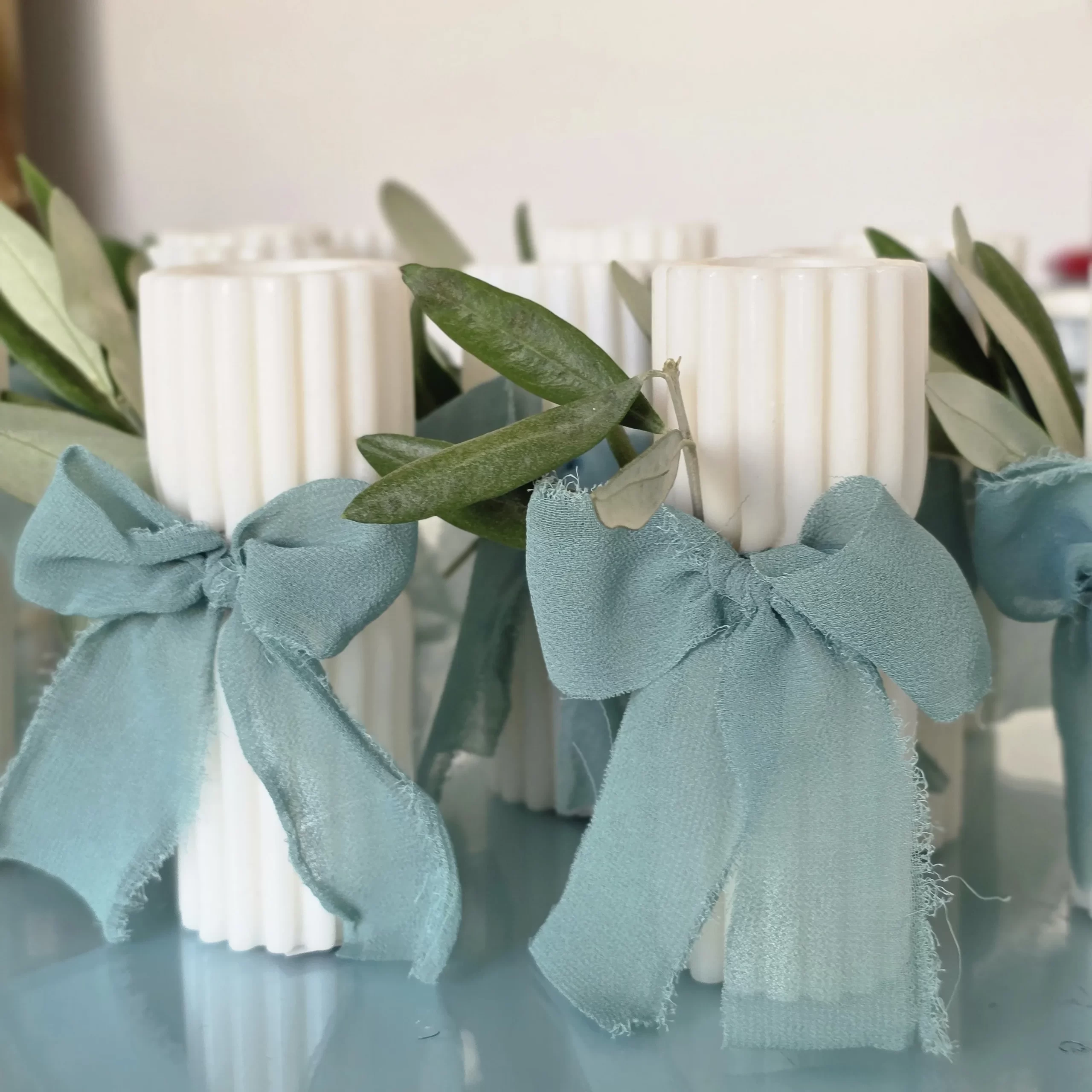 Ribbed Candles with Ribbon